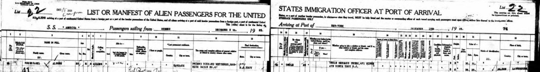New York, Passenger and Crew Lists (including Castle Garden and Ellis Island), 1820-1957 both pages